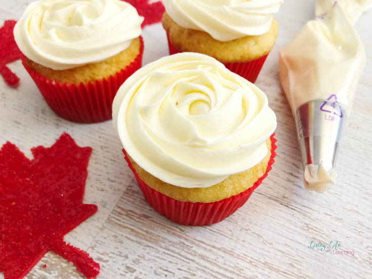 simple Canada cupcake with icing