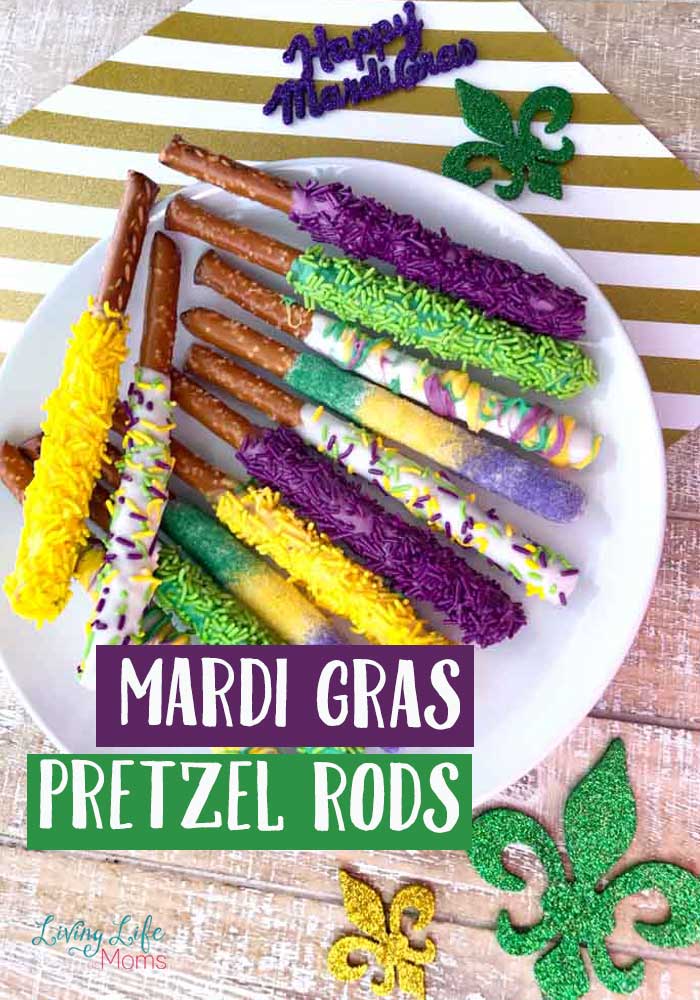 Mardi Gras Dipped Pretzel Rods