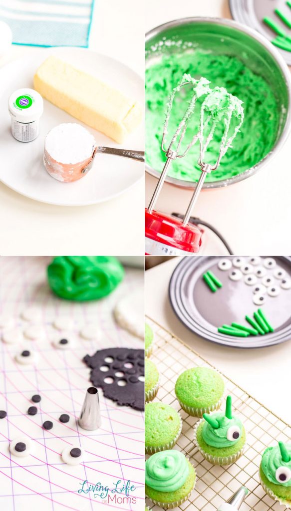 This wacky alien cupcakes recipe isn't really from outer space. It's made with green cupcake batter, fondant eyes and green frosting, easy-peasy.