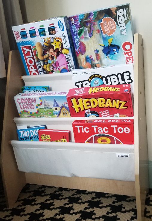 Book rack used to hold board games