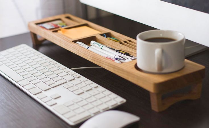 cherry wood desk organizer over keyboard etsy