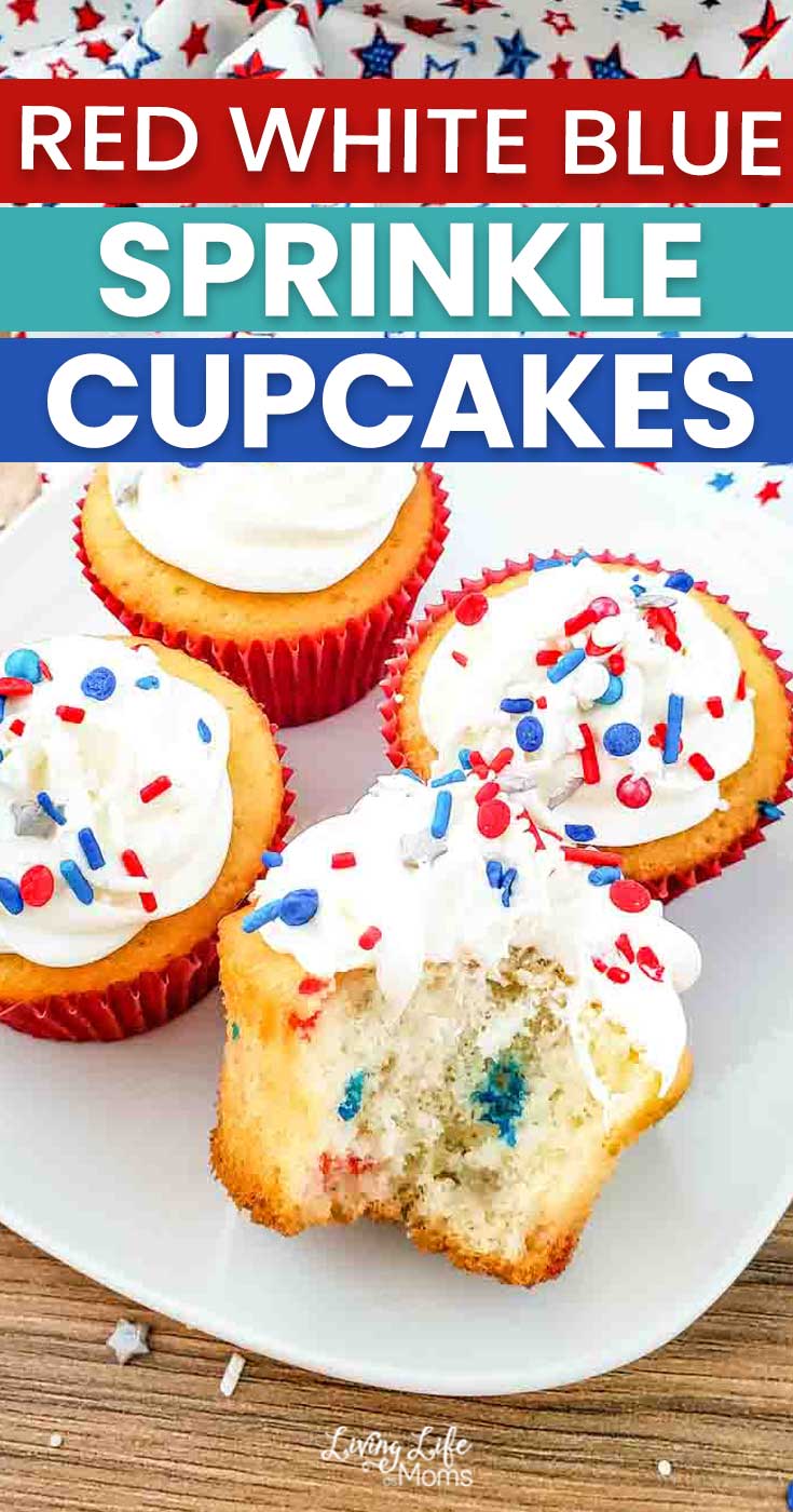 red white and blue sprinkle cupcakes