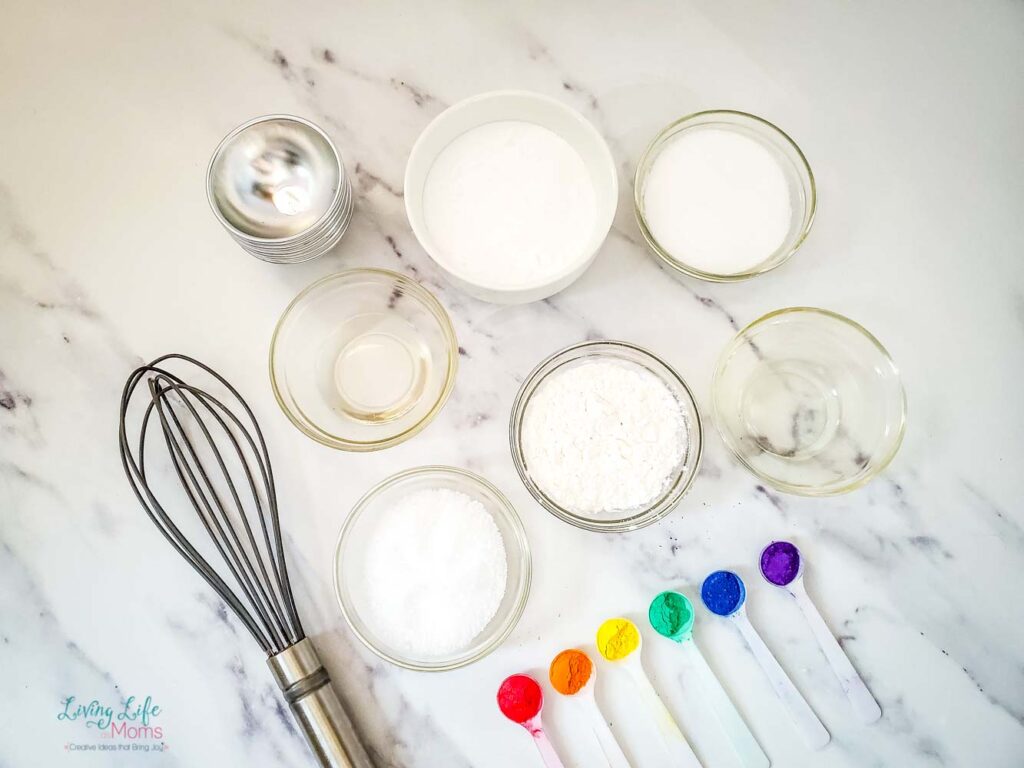 supplies needed to make rainbow bath bombs 