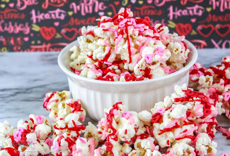 bowl of red and pink popcorn 