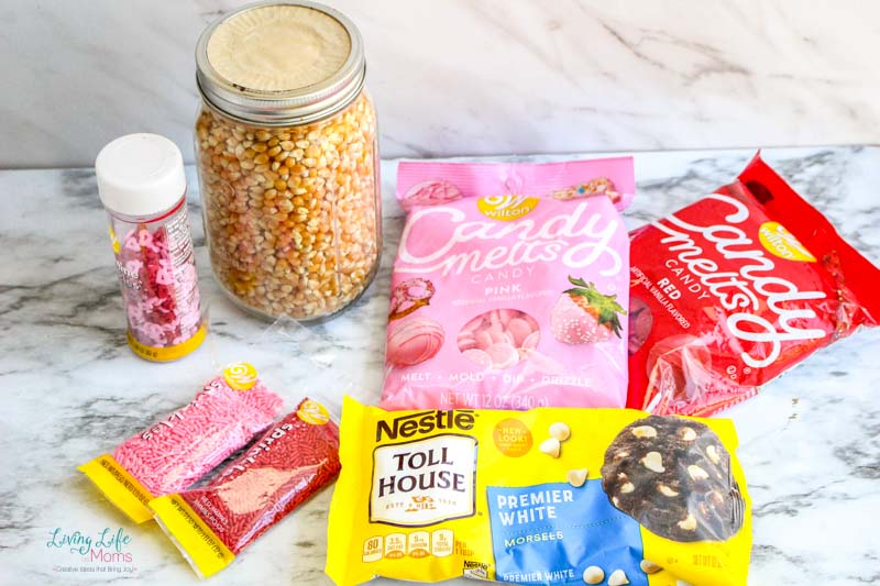 ingredients to make valentine's day popcorn 