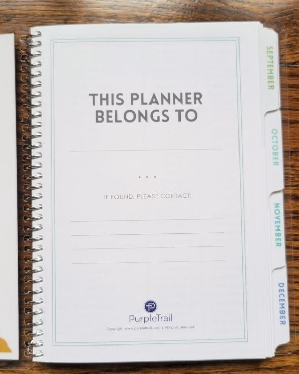 first page of purpletrail planner