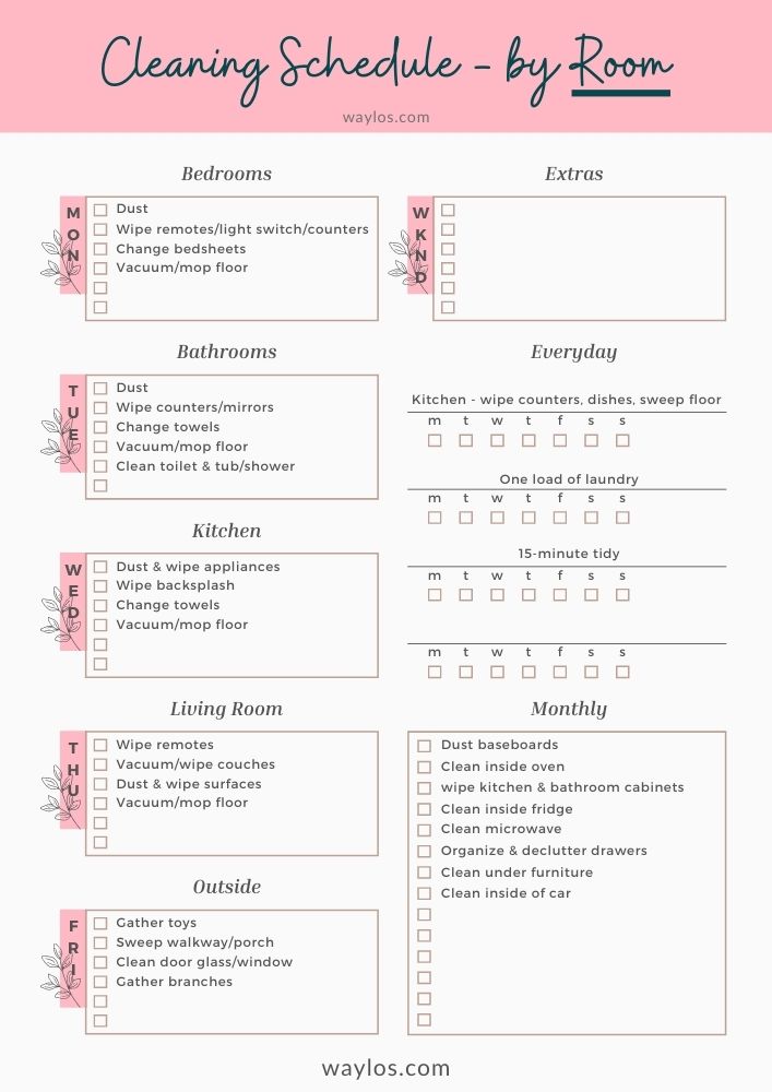 stay at home mom cleaning schedule by room