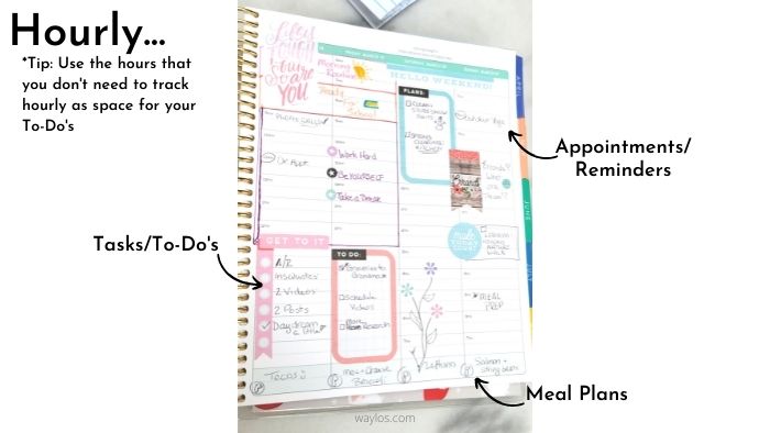 image of hourly planner page filled out