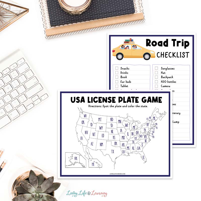 USA license plate game printable and road trip checklist
