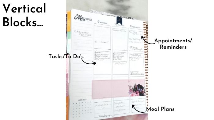 image of vertical planner page filled out