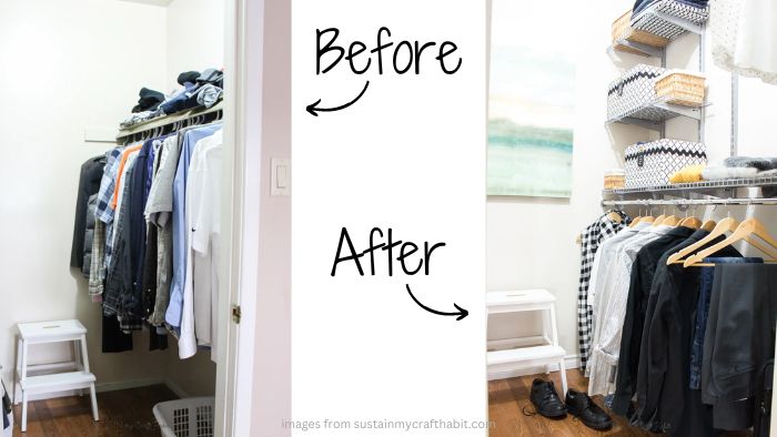 Declutter Husband's closet before and after