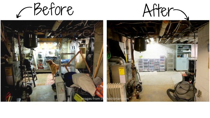 Declutter basement before and after