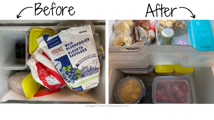 bottom freezer drawer declutter before and after pictures