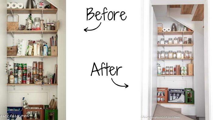 Declutter under stairs pantry