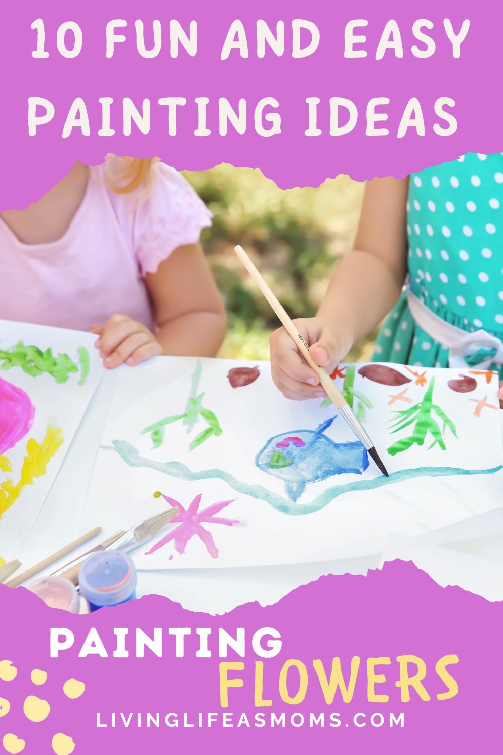 Young kids painting easy flowers on a piece of paper - fun and easy painting ideas for young kids