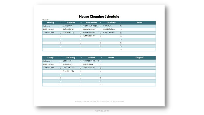 excel cleaning schedule image