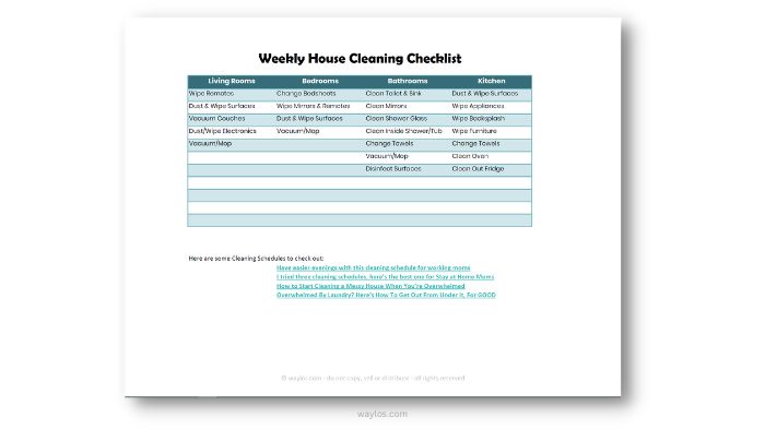 excel weekly cleaning checklist