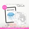 Jellyfish printable worksheets shown on a tablet