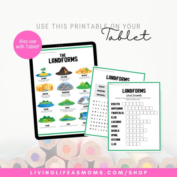 Landforms activity set on a tablet