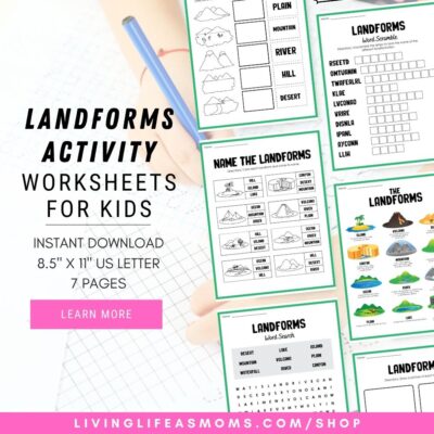 Landforms activity worksheets for kids
