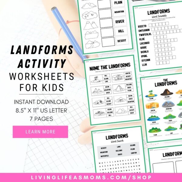 Landforms activity worksheets for kids