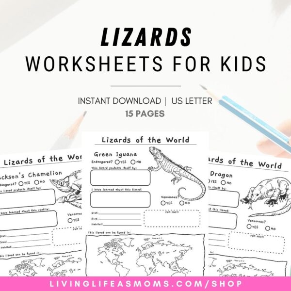 Lizards of the world printable activity set