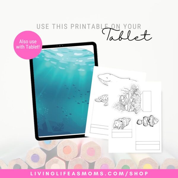 Ocean diorama activity set on a tablet
