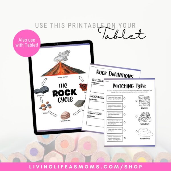 Rock cycle activity set on a tablet