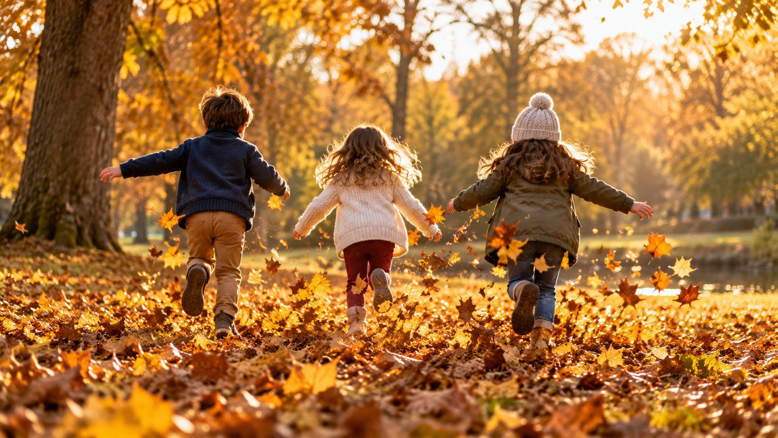 Children from behind playing in a park in autumn leaves, soft golden light, faces not visible - Frequently Asked Questions