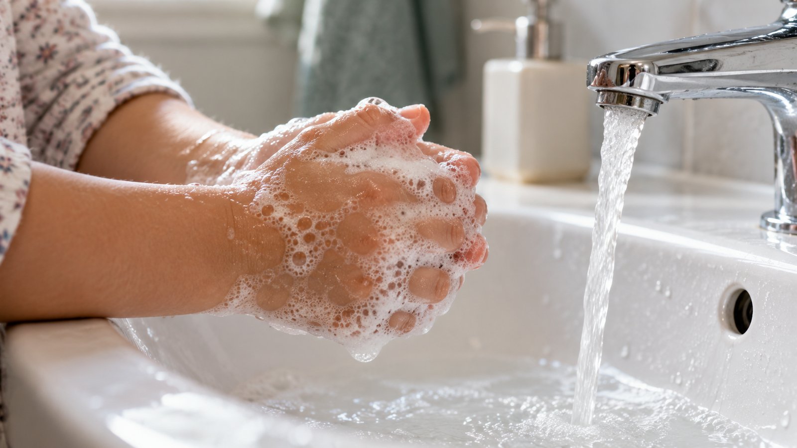 A child's hands lathering with soap at a bathroom sink, close up - Plan Ahead So Sick Days Are Less Stressful