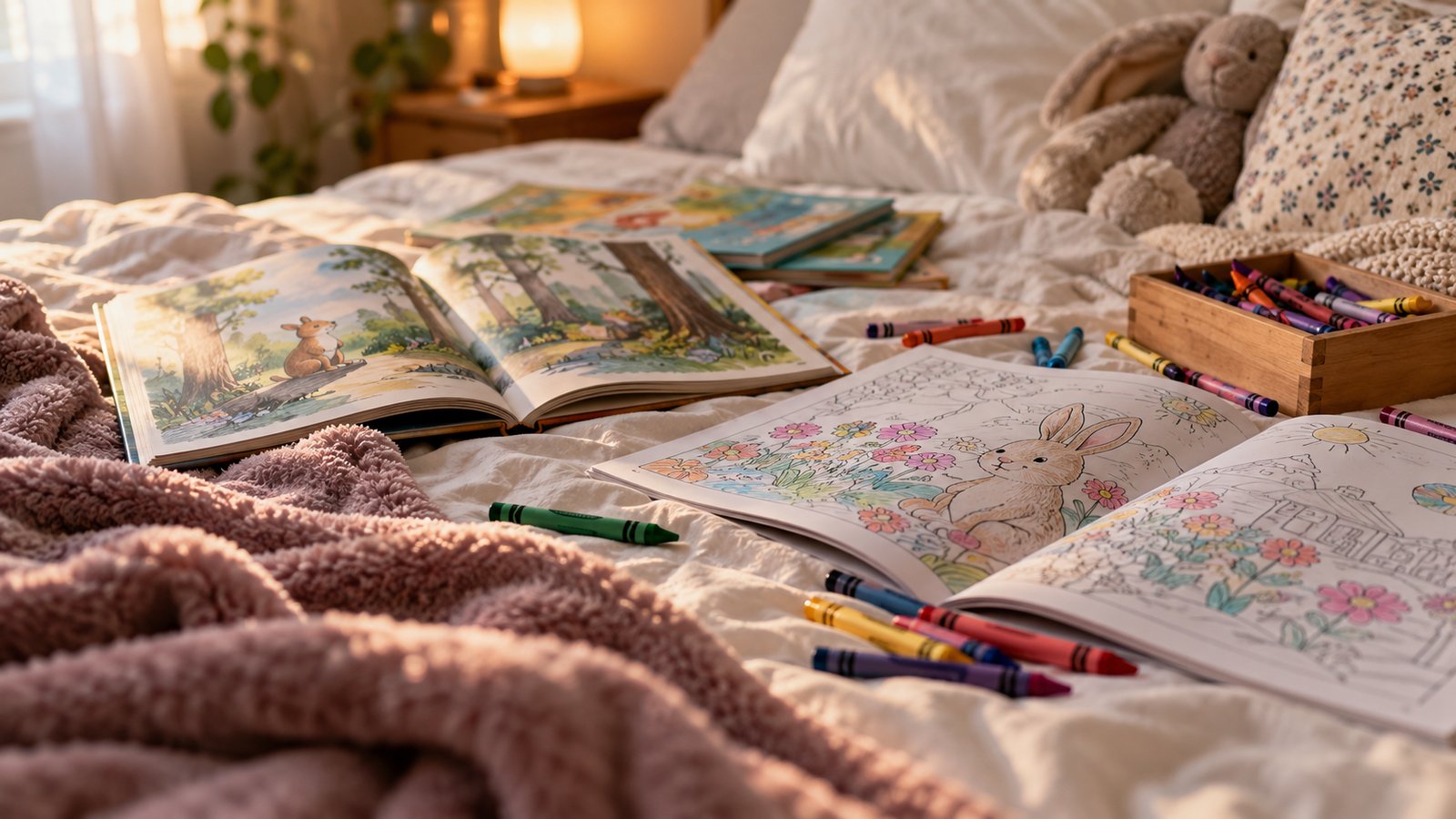Picture books, coloring pages and crayons spread on a bed for a quiet sick day - Frequently Asked Questions