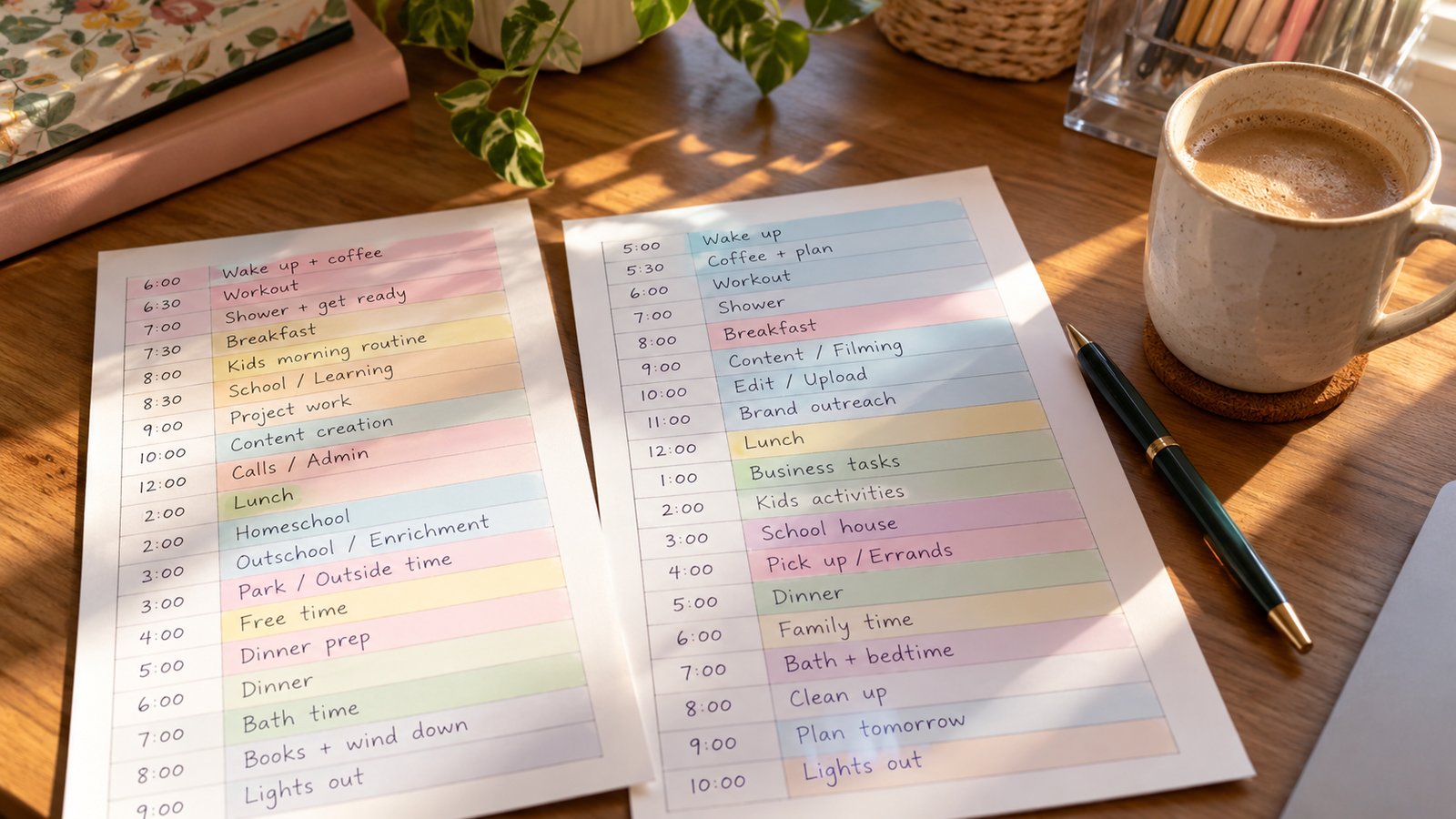 Two handwritten schedules side by side on a desk with a pen and coffee mug - Two Ways to Make the Switch