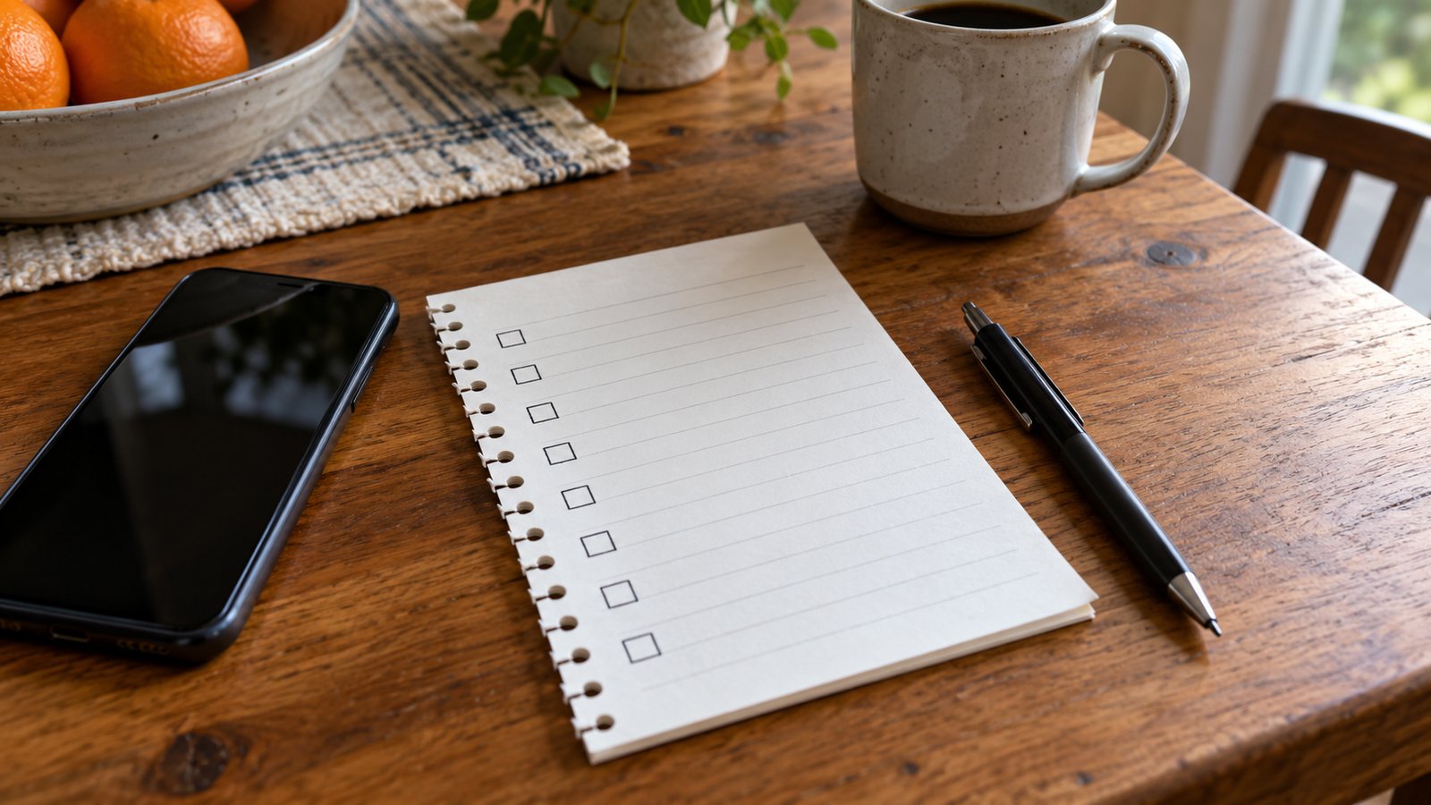 A handwritten checklist of warning signs on notepaper next to a phone and pen on a kitchen table - How to Decide on a Borderline Morning
